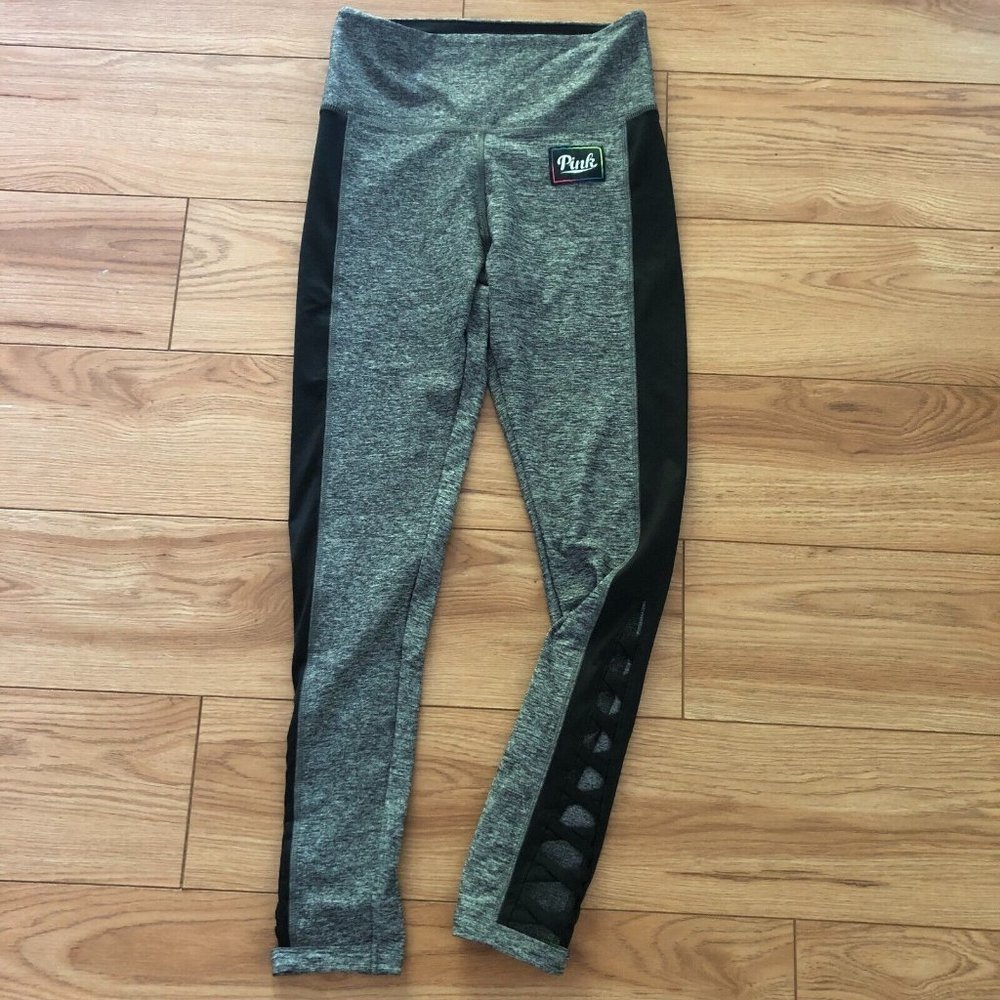 Victoria's Secret VS Pink Ultimate Leggings Womens SMALL Gray Black Criss Cross